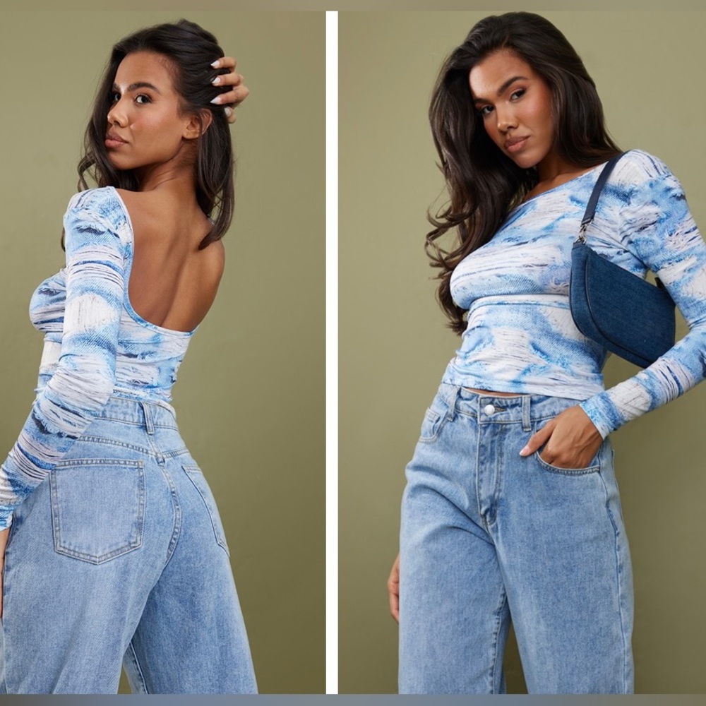 Blue Open Back Long Sleeve